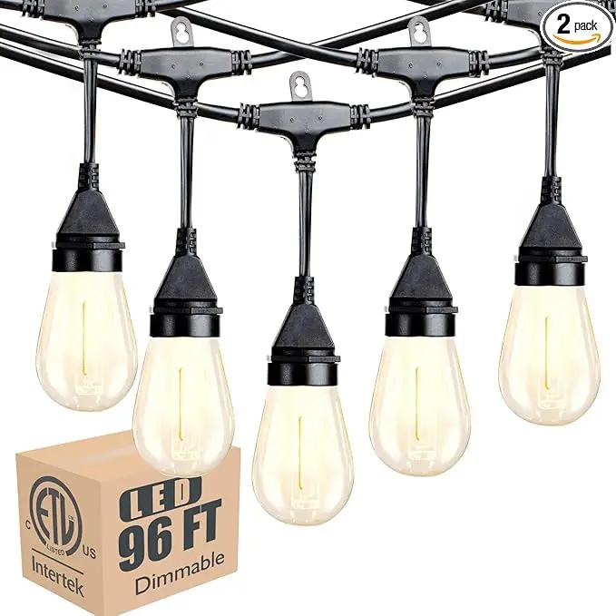 Lightdot 96FT (2x48FT) Outdoor Led Patio Lights,Led String Lights with Shatterproof Edison Vitage Bulbs, Commercial Grade Hanging Light for Patio Cafe Bistro Backyard by GreenHaven Gardens