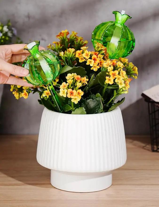 NiHome Cactus-Shaped Glass Plant Self-Watering Globes 6-Pack, Glass Waterer Stakes for Potted Plants, Automatic Mini Irrigation System, Adorable Gardening Tool (Green, 3 Large + 3 Medium) by GreenHaven Gardens