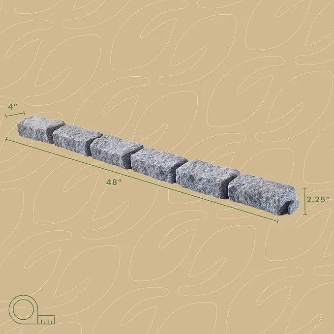 Beuta Landscape Edging | Garden Edging Border | Faux Stone Bricks for Lawn edging, Flower beds, Pathways & Yard Edging– 4 Packs | Each Section Has 6 Bricks 48"L x 4"W x 2.25"H | 12 Spikes |Greystone by GreenHaven Gardens
