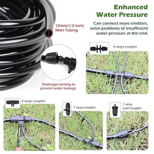Adjustable Drip Irrigation System for Garden,Lawn Patio, Raised Beds - Automatic Irrigation Kits and Drip Emitters with 1/2" and 1/4" Irrigation Tubing (49FT + 49FT) by GreenHaven Gardens