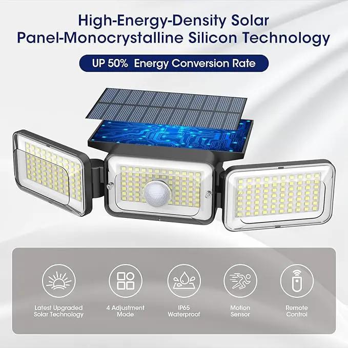 Solar Lights Outdoor Waterproof, Motion Sensor & Flood Outdoor Lights with Remote Control, 4 Adjustable Modes, 3000LM & 218 LED, High-Energy-Density Solar Panel-Monocrystalline Technology, 2 Pack by GreenHaven Gardens