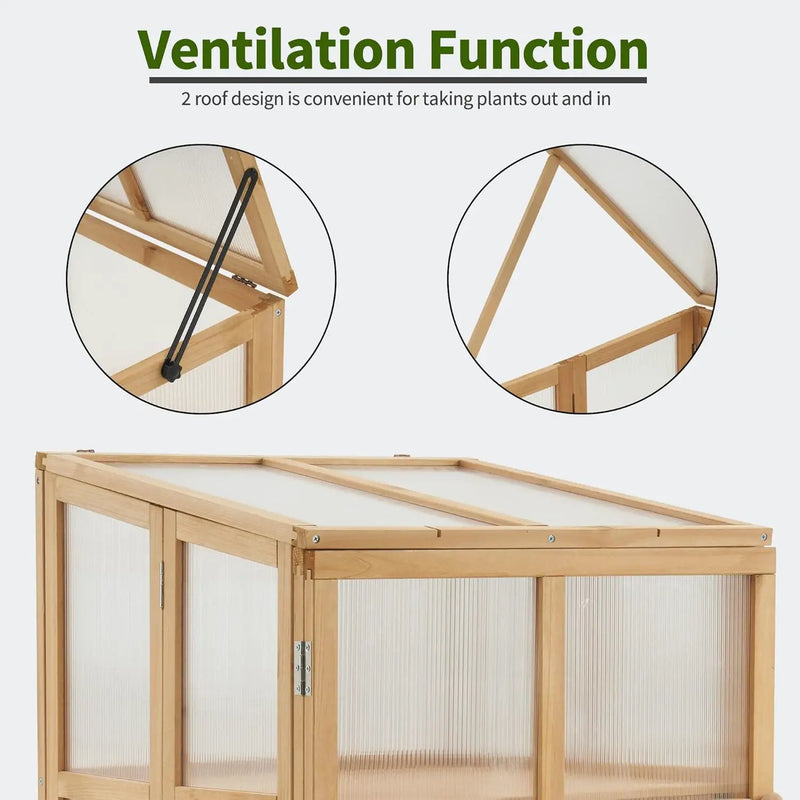 MCombo 2 Tier Foldable Cold Frame Greenhouse, Portable Wooden Greenhouse Garden Cold Frame Raised Planter Box with Shelves, 0122 (Natural) by GreenHaven Gardens