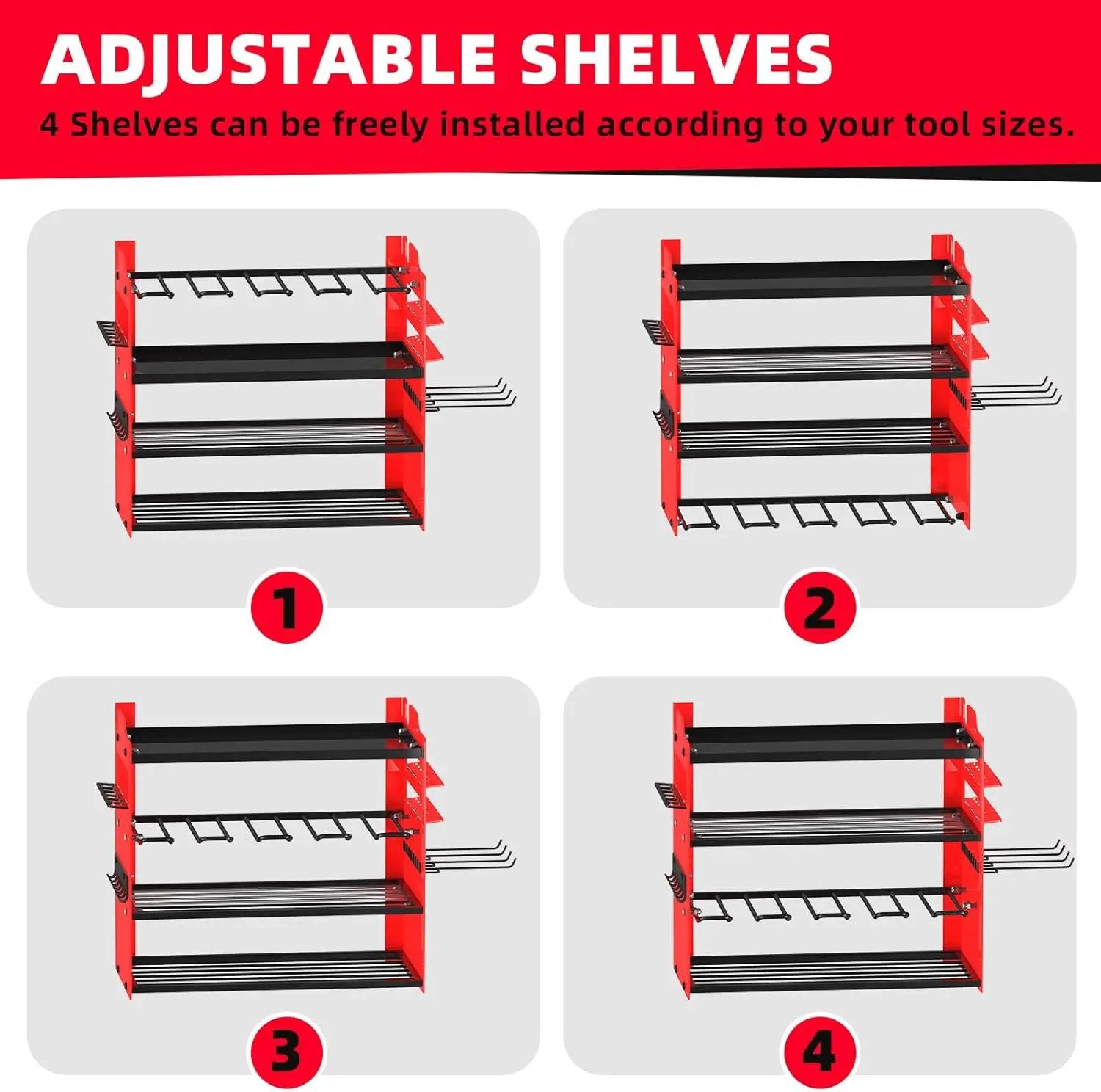 Power Tool Organizer Wall Mount with 4-Drill Holders-400Lbs Load Heavy Duty Metal 4-Layers Garage Storage & Organization Battery Tools Rack with Side Panels Utility Racks Workshop Gifts for Men by GreenHaven Gardens