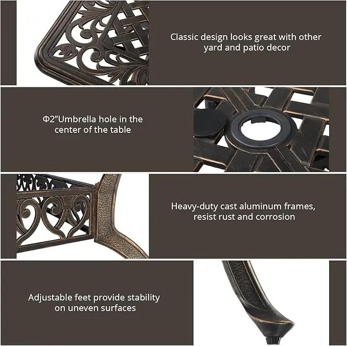 Outvita 59inch Patio Dinning Table, Outdoor Cast Aluminum Large Rectangle Table with Umbrella Hole and Antique Design for Backyard Pool Balcony Deck by GreenHaven Gardens
