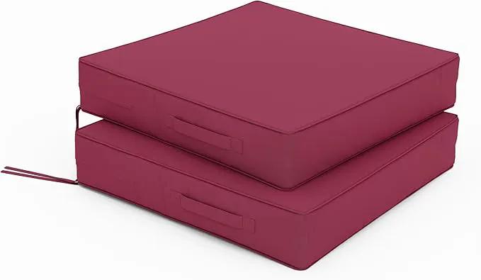 Patio Chair Cushions 22 X 22 X 4 Inch Waterproof Outdoor Seat Cushions for Patio Furniture, Outdoor Sofa Couch Pads with Ties & Handle, Set of 2, Fuchsiared by GreenHaven Gardens