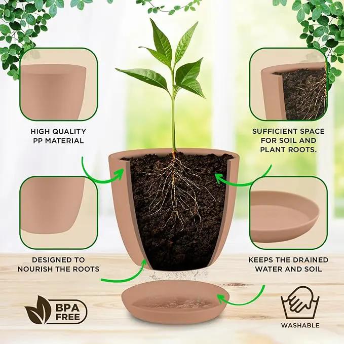 Planter Pots with Drainage Holes - Lightweight, Durable, and Space-Saving Pots for Indoor and Outdoor - Versatile Functionality, Simple Modern Design, Set of 5 Plastic Planter Pots - Pink by GreenHaven Gardens
