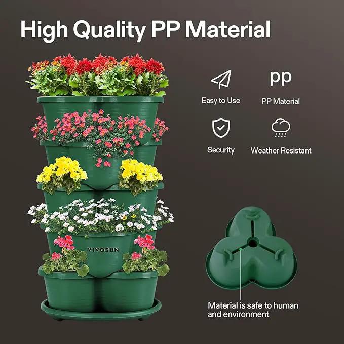 VIVOSUN 5 Tier Vertical Gardening Stackable Planter for Strawberries, Flowers, Herbs, Vegetables, Dark Green by GreenHaven Gardens