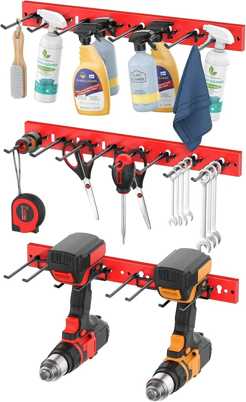 CCCEI 3 Modular Pegboard Strip Storage, Metal Peg Slat Wall Mount for Garage, Basement, Garden, Laundry Room Organization. Flexible Tool Organizer for Rake, Shovels, Crafting. Gifts for Men, Red. by GreenHaven Gardens