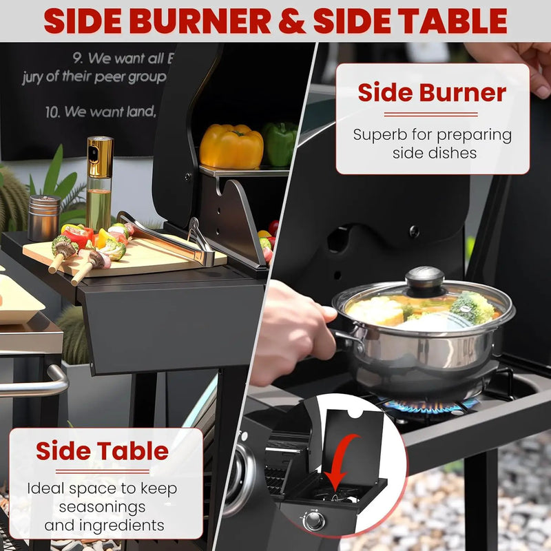 Q043-4-Burner w/Side Burner Gas Grill with 292 SQ.IN. Outdoor Grill with 44,000 BTU,Propane Grills with Top Cover Lid,Grills Outdoor Cooking for Patios,Camping,Balcony,Garden by GreenHaven Gardens