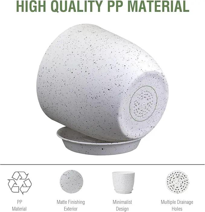 Plant Pots 12 inch, Plastic Planters with Drainage Holes and Saucers, Large Flower Pots for Indoor Outdoor Plants, Modern Decorative Pots for Garden House Plants, Speckled White by GreenHaven Gardens