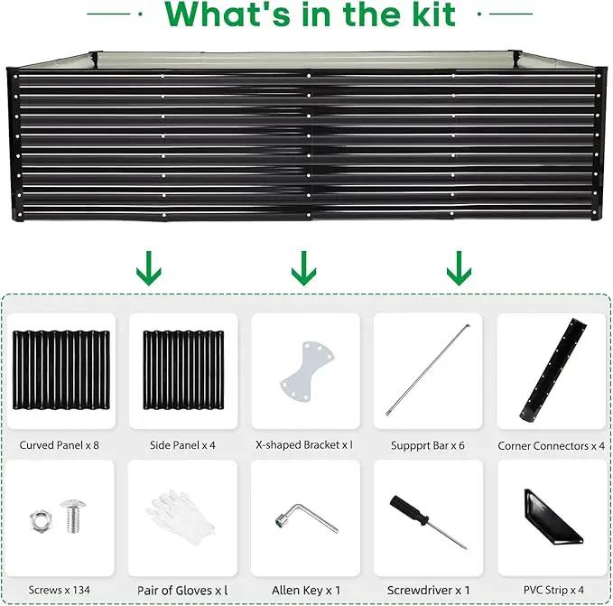 JERIA 8×4×2ft Galvanized Raised，Outdoor Metal Raised Garden Bed, Rectangular Deep Root Planter Box for Vegetables, Flowers, Herbs by GreenHaven Gardens
