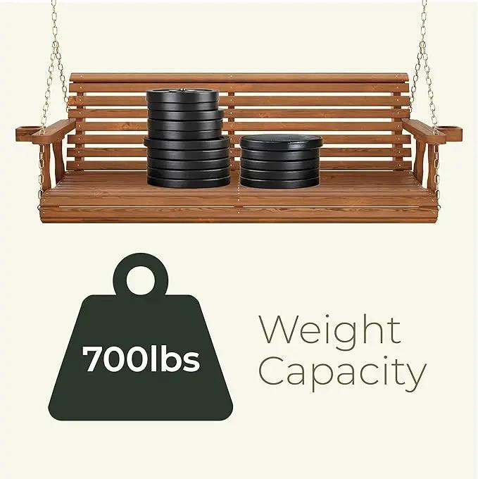 Amish Casual 6 Foot Roll Back Porch Swing with Cup Holders in Semi-Solid Black Stain - Amish Made in The USA from Treated Pine Heavy Duty 700 Lb. Weight Capacity by GreenHaven Gardens