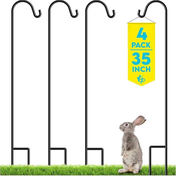 Gray Bunny 35" Shepherds Hooks for Outdoor 4 Pack, Thick Bird Feeder Pole, Hanging Plant Stand, Shepherds Hook for Bird Feeder, Non-Hollow, Non-Adjustable, Extra Long Base Prongs by GreenHaven Gardens