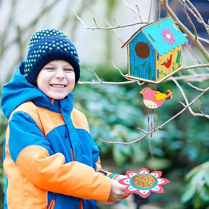 Fennoral 12 Pack Bird House Craft Kit for Kids Make You Own Bird Wind Chime Kit DIY Build and Paint Wooden Birdhouses Bird Feeder Art and Craft for Spring Yard Garden Outdoor Decoration by GreenHaven Gardens