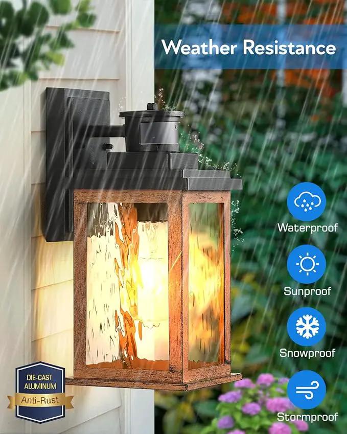 VIANIS Motion Sensor Outdoor Lights, Dusk to Dawn Outdoor Lighting for House, Wood Grain Garage Lights, Lantern Wall Mount, Waterproof Porch Sconce for Entryway, with Anti-Rust, Weather Resistant by GreenHaven Gardens