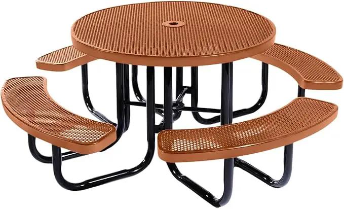Heavy-Duty Portable Outdoor Picnic Table with Umbrella Hole, Punched Steel Commercial-Grade Patio Dining Furniture Made in America (46" Round Top, Textured Copper) by GreenHaven Gardens