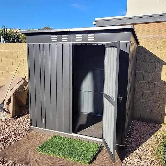 Domi Outdoor Storage Shed 6' x 4.5’, Metal Garden Shed with Galvanized Steel Frame for Bike, Tools, Lawn Mowers, Pool Toys, Outdoor Storage Cabinet with Lockable Door for Garden Lawn Patio (Dark Grey) by GreenHaven Gardens