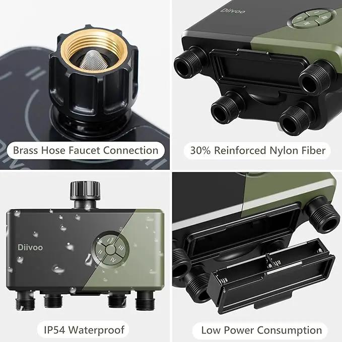 Diivoo WiFi Water Timer 4 Outlets, Smart Sprinkler/Hose/Tap Timer Compatible with Alexa & 24 Irrigation Plans & Rain Delay, Garden Watering Systems Controller with 2 Watering Modes for Lawn Yard by GreenHaven Gardens
