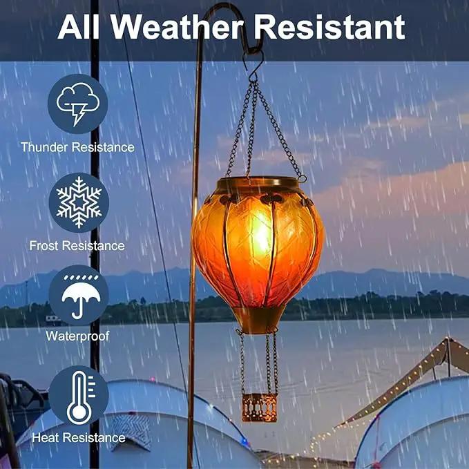 pearlstar Hot Air Balloon Solar Lantern with Flickering Flame Light Outdoor Solar Hanging Lights Waterproof for Garden Yard Farmhouse Patio Outside Decoration, Stained Glass Gradient Orange by GreenHaven Gardens