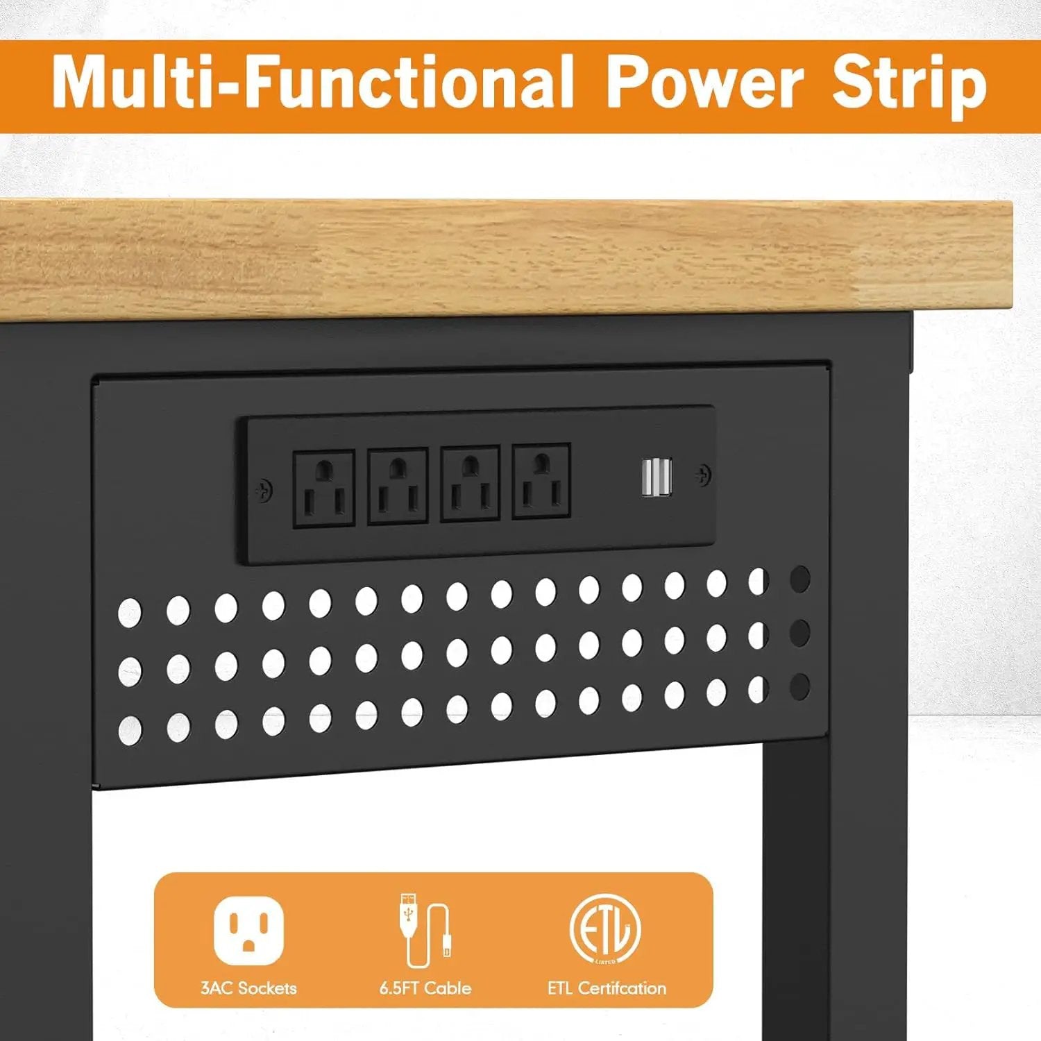 70" Heavy Duty Solid Wood Work Bench with Pegboard, Adjustable Height Workbench with Wheels and Power Outlets, 2000 LBS Capacity Work Table for Garage, Workshop, Office, Home by GreenHaven Gardens
