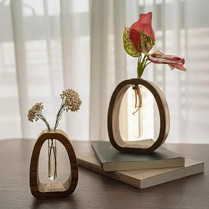 Solid Wood Frame Glass Test Tube Vase Desk Hydroponic Plant, Enhances Home and Office Environment, Small Size (Small) by GreenHaven Gardens
