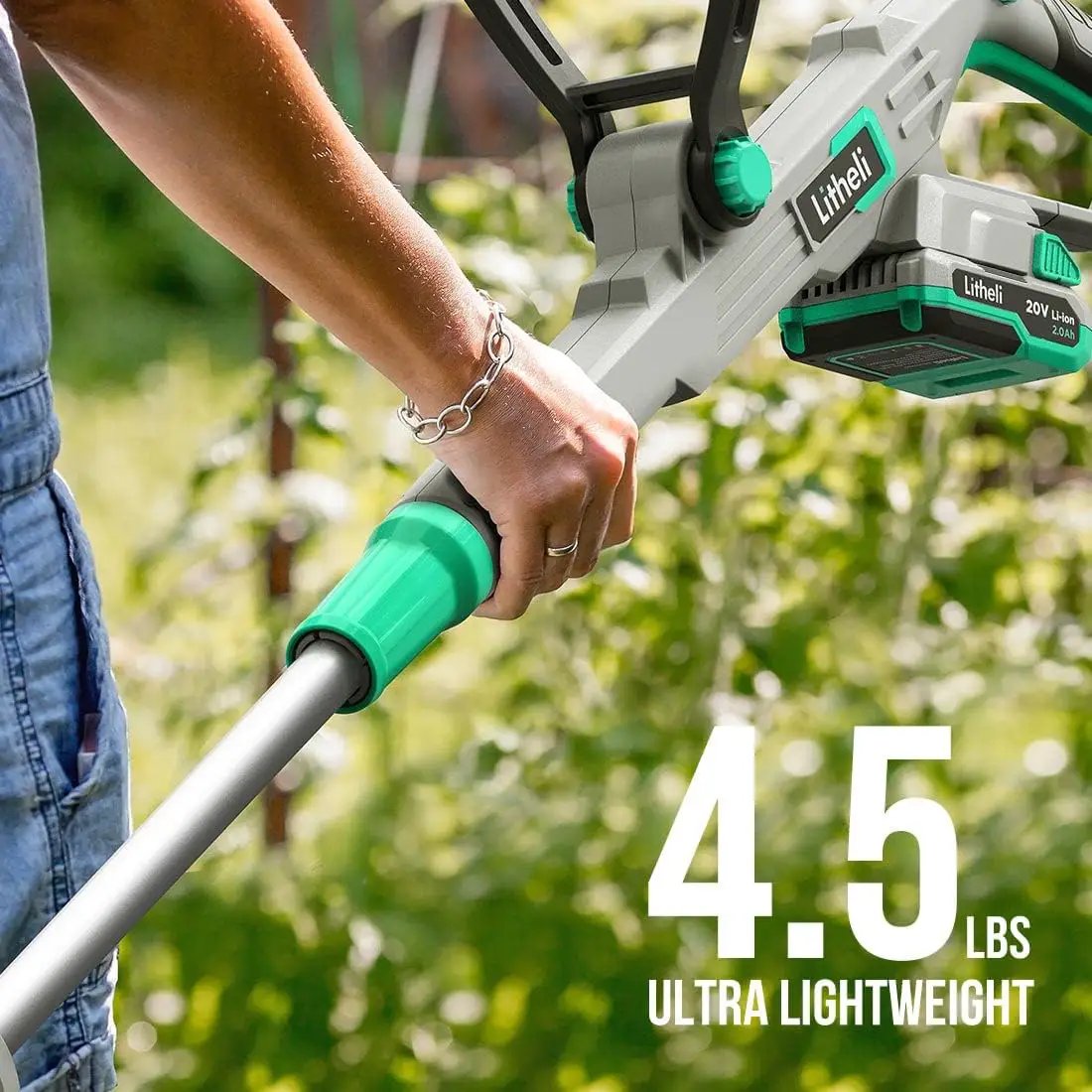 Litheli 20V 12" Cordless String Trimmer/Wheeled Edger, Battery Powered Weed Wacker with Auto Line Feed for Lawn Trimming/Edging, with 2.0Ah Battery and Charger Included by GreenHaven Gardens