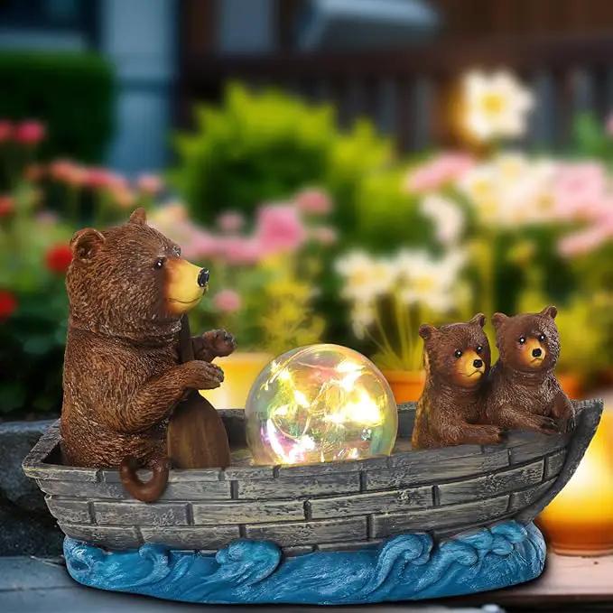 Solar Bears Boating Statue with Ball Light 5" Resin Bear Figurines Waterproof Bear Decorations for Home Yard Patio Porch Balcony Best Garden Gifts for Women Mothers Grandmothers Sisters by GreenHaven Gardens