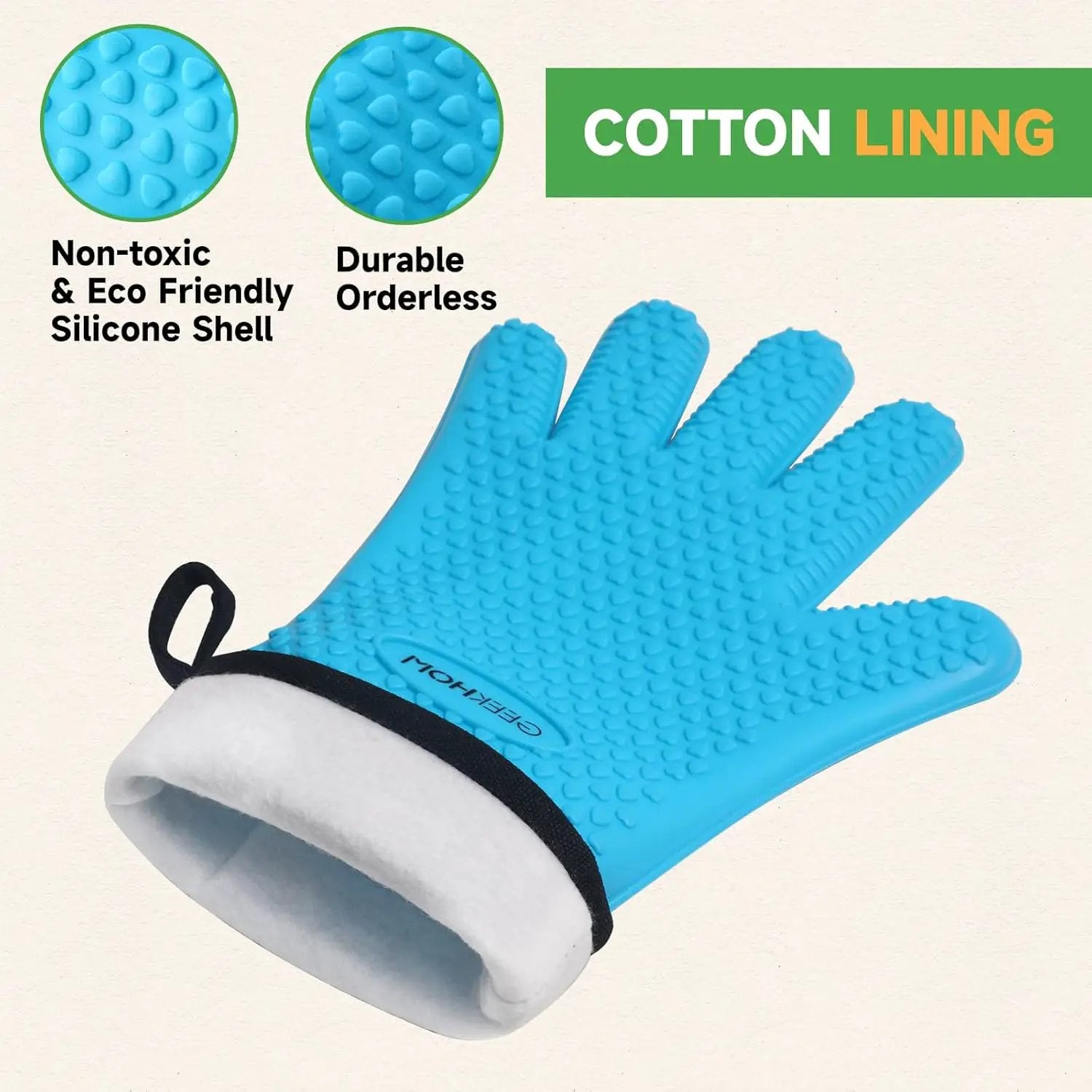 GEEKHOM BBQ Gloves Heat Resistant Oven Mitts - Silicone Grilling Gloves with 13.7" Arm Protection - Waterproof Pot Holder Non-Slip for Men & Women, Kitchen Outdoor Cooking, Baking, Camping, Blue by GreenHaven Gardens