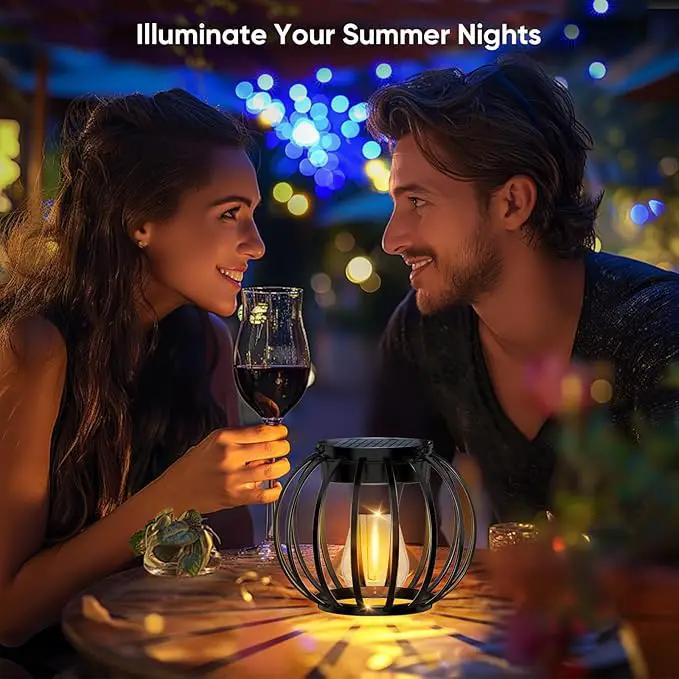 Solar Lanterns Outdoor Waterproof: 2 Pack Solar- Powered Metal Hanging Lights for Patio Garden Porch Yard - Weatherproof Auto On/Off Bright LED Decorations - Gardening Gifts for Women Mom by GreenHaven Gardens