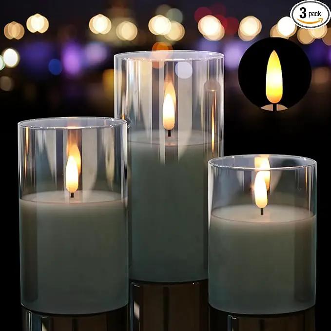 Glass Flameless Candles with Remote Timer,LED Candles Flickering Battery Operated with 3D Wick,Candle Holders Table Centerpiece Decoration for Home Wedding Birthday Festival(Grey) by GreenHaven Gardens