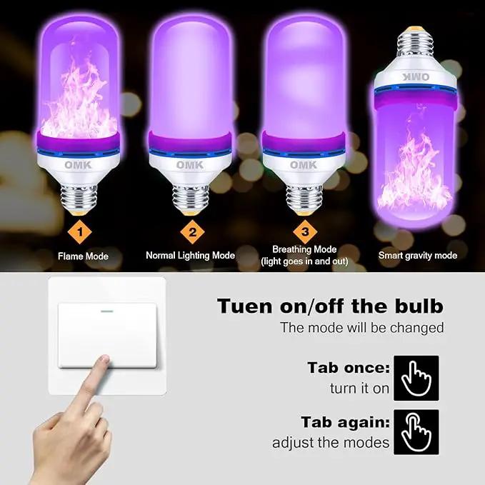 OMK 【Upgraded】 Purple LED Flame Light Bulbs - Flickering Light Bulbs with Gravity Sensing, E26 Base Flame Bulb, Holiday Christmas Indoor Outdoor Light Bulbs, Valentine Decoration Gifts Lights (2Pack) by GreenHaven Gardens