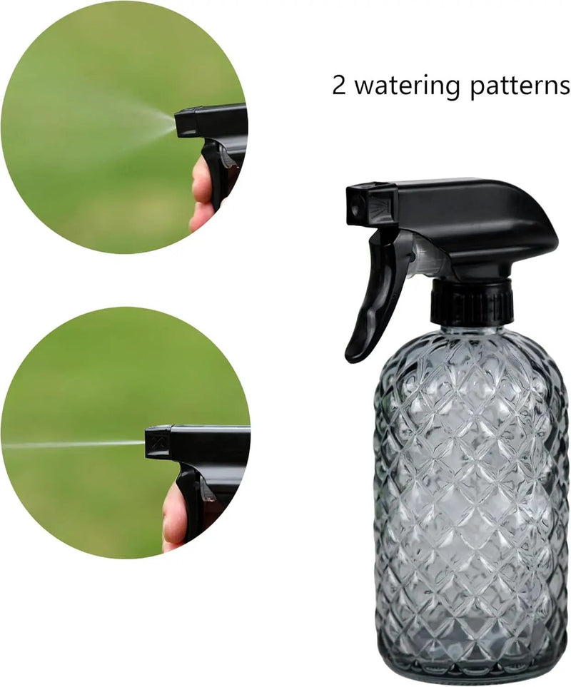 12Oz Glass Plant Spray Bottle, Gem Pattern Glass Sprayer, Watering Can with Black Plastic Top Pump, Handheld Watering Can for Indoor Outdoor Potted Plants and Greenery (Grey) by GreenHaven Gardens
