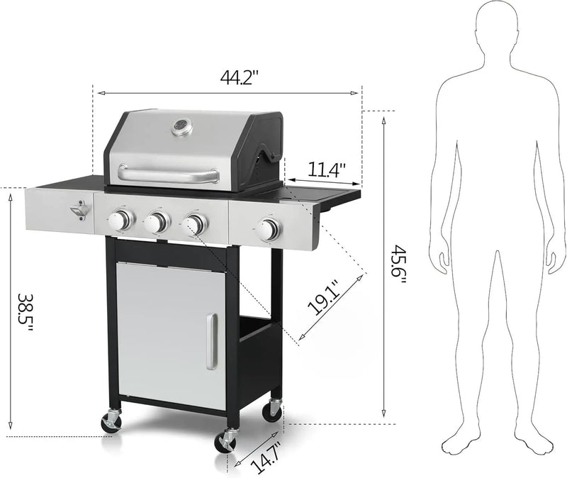 3-Burner Propane Gas Grill with Side Burner, 25,650 BTU Outdoor BBQ Grill with Stainless Steel Warming Rack, Enameled Cooking Grids, Built-in Thermometer & Foldable Side Tables with 6" Wheels by GreenHaven Gardens