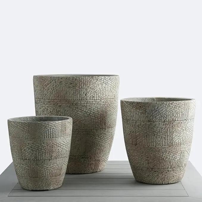 17.7"+13.8"+9.8" Dia Round Concrete Planter Set of 3, Large Indoor Outdoor Planter, Flower Pots with Drainage Holes and Sealing Plug for Garden, Patio, Home, Office Weathered Concrete Gray by GreenHaven Gardens