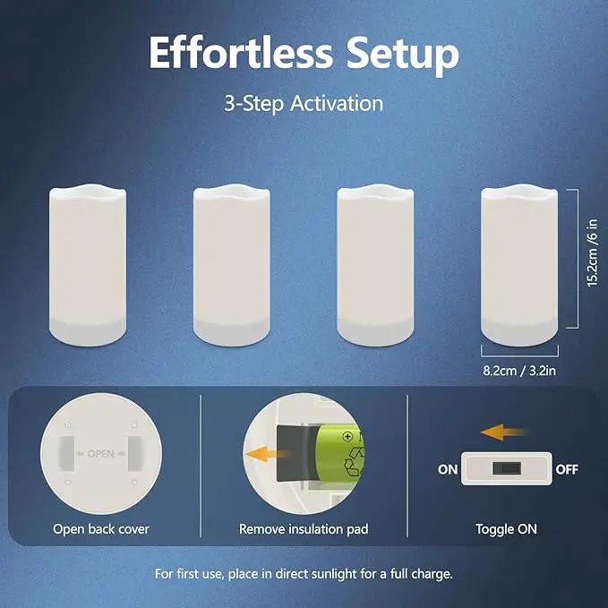 salipt Solar Powered Candles - 3.25" x 6" Waterproof LED Flameless Pillar Candle Set,Dusk to Dawn, Rechargeable Solar Battery Included,Waterproof for Patio Decor,Set of 4 by GreenHaven Gardens