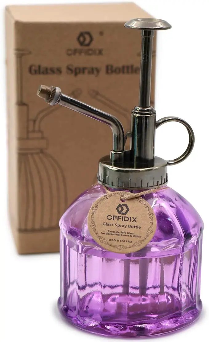 OFFIDIX Glass Watering Spray Bottle,Plant Mister watering can indoor with Bronze Plastic Top Pump, Glass Small Watering Can for Garden, Plants, Cleaning (Purple) by GreenHaven Gardens