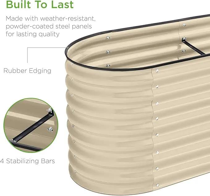 Best Choice Products 8x2x2ft Metal Raised Garden Bed, Oval Outdoor Deep Root Planter Box for Vegetables, Herbs w/ 4 Support Bars, 215 Gal Capacity - Beige by GreenHaven Gardens