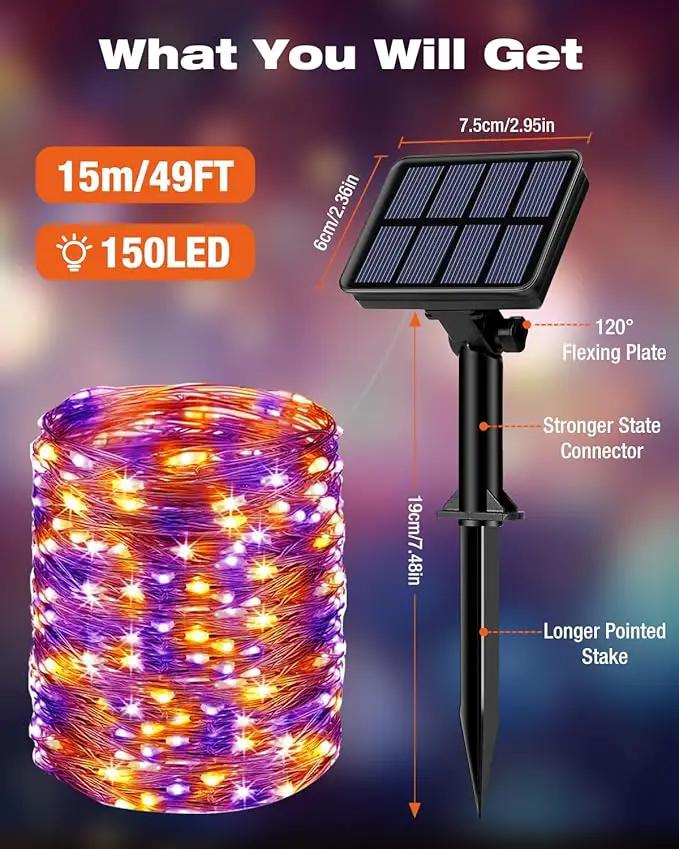 6 Pack Solar Fairy Lights for Outside Waterproof, 49FT/15M 150LED Solar String Lights Outdoor 8 Modes Solar Twinkle Lights for Garden Yard Halloween Decor, Orange-Purple by GreenHaven Gardens