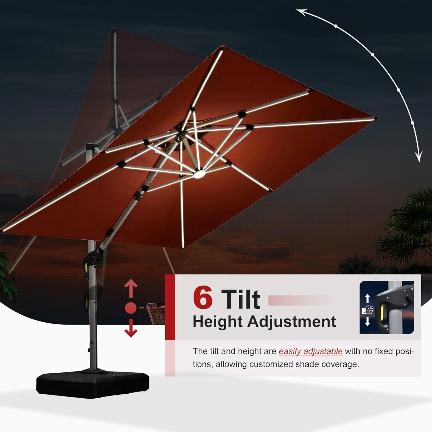 PURPLE LEAF 9 Feet Double Top Deluxe Solar Powered LED Square Patio Umbrella Offset Hanging Umbrella Outdoor Market Umbrella Garden Umbrella, Brick Red by GreenHaven Gardens