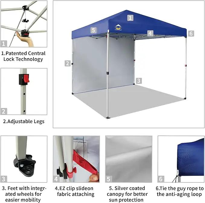 CROWN SHADES 8x8 Pop Up Canopy with 1 Side Wall - Beach Tent with One Push Setup - Outdoor Sun Shade for Events, Parties, Camping - Gazebo with STO-N-Go Cover Bag (Navy Blue) by GreenHaven Gardens