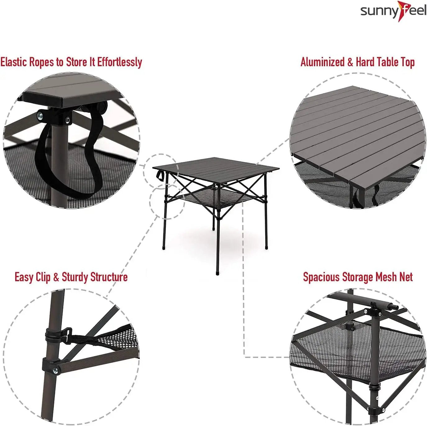 SUNNYFEEL Outdoor Folding Table | Lightweight Compact Aluminum Camping Table, Roll Up Top 4 People Portable Camp Square Tables with Carry Bag for Picnic/Cooking/Beach/Travel/BBQ by GreenHaven Gardens