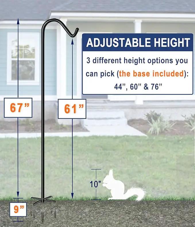 Shepherds Hook for Outdoor Bird Feeders Pole 76 Inch Tall, Adjustable Heavy Duty Garden Hanger Stake Pole with 5 Prong Base, Shiny Black (2 Packs) by GreenHaven Gardens