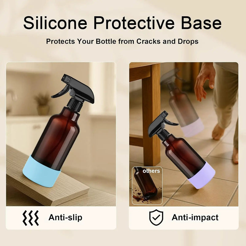 Glass Spray Bottles with Silicone Sleeve 16.9oz 2 Pack Empty Spray Bottle for Hair Mist/Stream Spraying for Cleaning Solutions, Plants, Essential Oils (Brown-qblue&purple) by GreenHaven Gardens