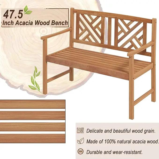 Giantex Outdoor Wooden Garden Bench - 2-Person Acacia Wood Loveseat with Armrests, Backrest, 800lbs Capacity, Patio Park Bench for Backyard, Front Porch Bench (Non-Foldable) by GreenHaven Gardens