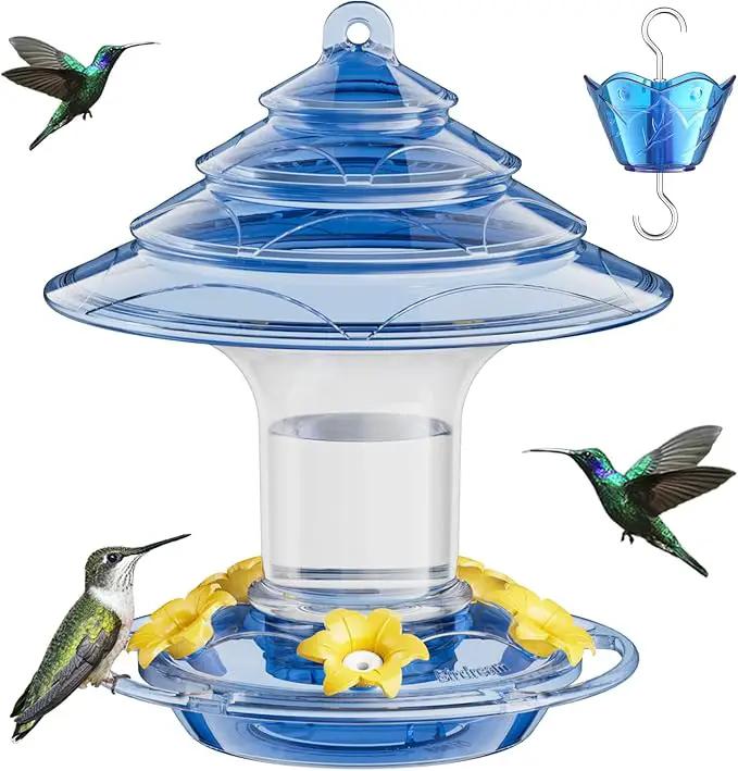 Birdream Hummingbird Feeder for Outdoors Hanging, 20oz Hummingbird Feeders with 5 Bee Guard Feeding Ports & Built-in Ant Moat Brush Leak-Proof for Outside Gifts for Women - Blue by GreenHaven Gardens