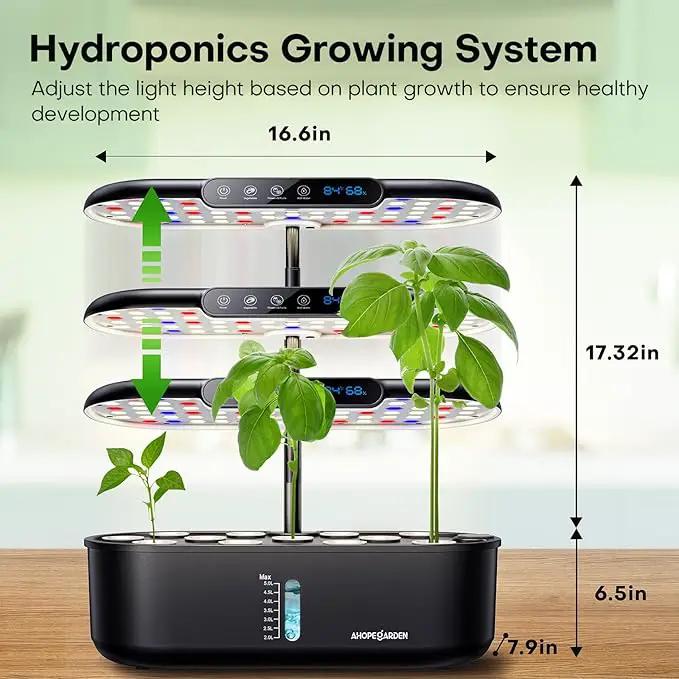 Ahopegarden Hydroponics Growing System kit Indoor Garden, 12 Pods Plant herb Garden with LCD Environmental Detection Germination Vegetable LED Growth Lamp, Hydroponics Grower Healthy Fresh Vegetables by GreenHaven Gardens