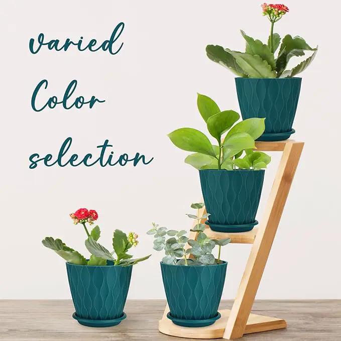 6 inch Plant Pots, 5 Pack Flower Pots Outdoor Indoor, Planters with Drainage Hole and Tray Saucer(Blue by GreenHaven Gardens