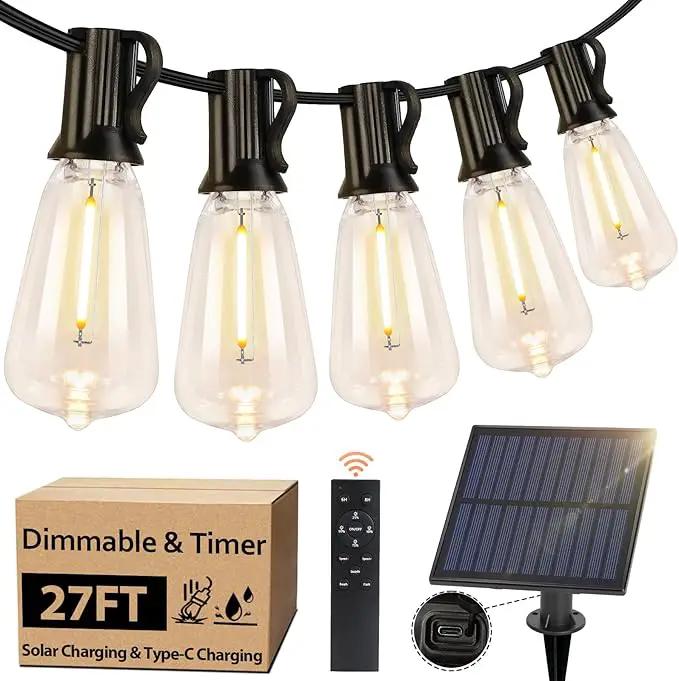 Bosceos Solar String Lights Outdoor with Remote, 27FT Solar Powered LED Lights for Outside with 16 Shatterproof ST38 Bulbs, Dimmable Light String, Patio Hanging Light for Backyard Garden Party Decor by GreenHaven Gardens