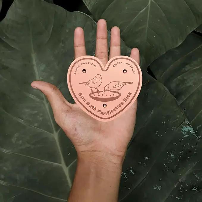 1-Pack 99.99% Pure Copper Bird Bath Purification Disk,Copper Disc with Stable Triple-Point Support,Fits All Outdoor Bird Baths(Heart-Shaped) by GreenHaven Gardens