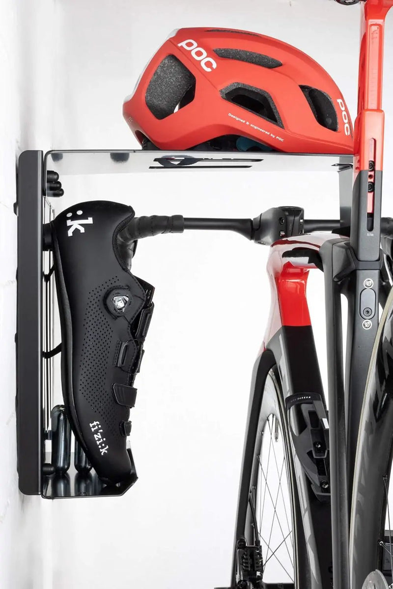 Wall Bike Rack | Bike Storage Wall Mount System | for Race Bicycles (Happy Black) and Mountain Bikes | Bike Shelf | Indoor Bike Wall Bracket | Store Your Helmet and Shoes | Home and Garage by GreenHaven Gardens